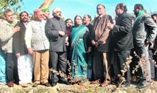 Chief Minister Vijay Bahuguna, Assembly Speaker Govind Singh Kunjwal and other Cabinet ministers at the proposed site of the new Assembly building in Raipur, Dehradun, on Thursday. 