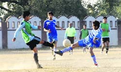 A match in the 7th Abhishek Dabral Memorial Football Tournament in Dehradun on Thursday.