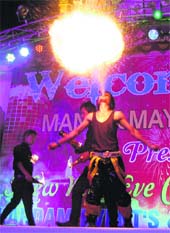 Artistes perform during the New Year eve celebrations in Karnal.