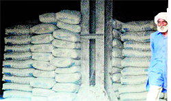 Cement bags from Pakistan being off-loaded at the Amritsar rail cargo facility on Thursday