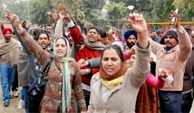 ETT teachers take out a protest march in Bathinda on Friday.
