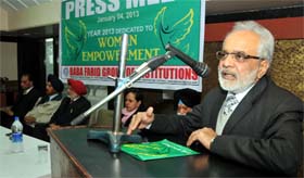 Managing director of BFGI, Gurmeet Singh Dhaliwal, addresses the media at a press conference organised in Bathinda on Friday.