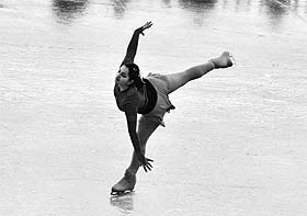 A girl performs figure skating during Mathasports IX Ice-Skating National Championship at the Ice-Skating Rink in Shimla.