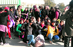 Delhi students enjoy the sun shine in Mussoorie on Saturday