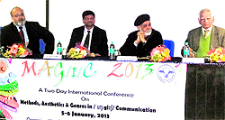Dignataries at Magic -2013, an international conference on communications, organised by University of Petroleum and Energy Studies in Dehradun on Saturday.