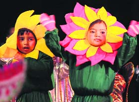 Students participate in the annual day celebration function at Springdales Higher Secondary School in Jammu on Saturday.