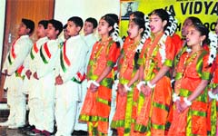 Students participate in an annual day celebration function at Bhartiya Vidya Mandir High School in Jammu on Saturday.