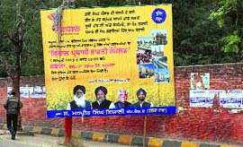 Another hoarding near Nehru Rose Garden on Saturday.