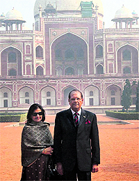 Mauritian President Rajkeswur Purryag and his wife Aneetah during a visit to Humayuns Tomb in New Delhi on Saturday