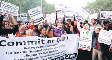 Be a part of the solution: Demonstrators raise slogans during a protest in New Delhi, as they demand justice for women in wake of the gangrape case that shook the nation. 