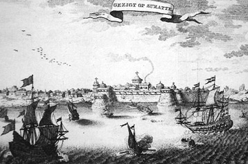 A View of the city of Surat. By a Dutch artist. 17th century National Library of the Netherlands
