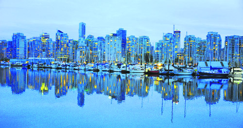 A view of the Vancouver skyline from Stanley Park. 