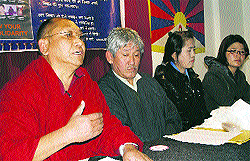 Ven Kasamg Damdul, MP, and Dawa Tsering, Chairman, Tibetan Parliament-in-Exile, address mediapesons in Dehradun
