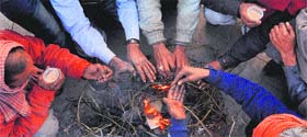With chilly weather at its peak, to keep warm residents sit in front of a bonfire in Ludhiana on Sunday