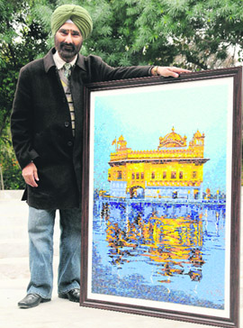 Cut to cut: Harjeet Singh Sandhu with his mosaic work. 