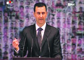 Syrian President Bashar al-Assad makes a public address on Sunday