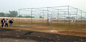 Officials inspecting the preparations for the National Livestock Championship to be held at Guru Gobind Singh Sports Stadium in Muktsar.