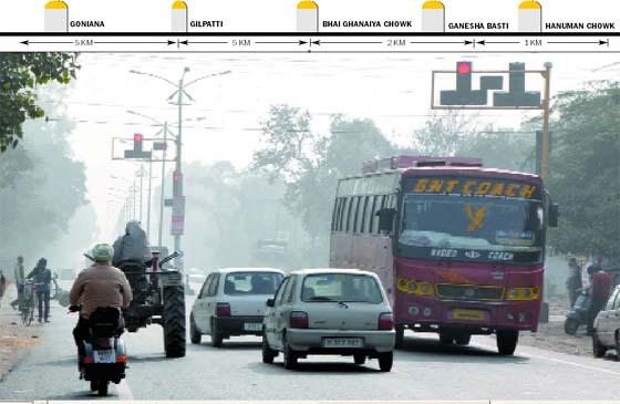 Near NFL Chowk: Though traffic lights have been installed at NFL Chowk, vehicles are seen jumping the red light with impunity at all hours of the day.