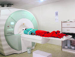 A patient undergoes an MRI scan at the GMSH, Sector 16, Chandigarh.