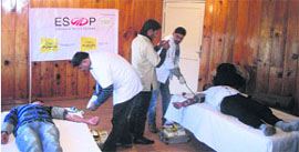 A blood donation camp in progress at Avalon Resort in Mussoorie on Monday