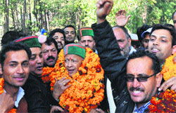 Chief Minister Virbhadra Singh at Ukhali in Hamirpur on Monday.