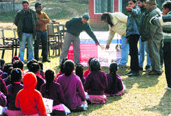 The National Highway Authority of India holds an interactive programme to teach children about road safety in Shimla on Monday. 
