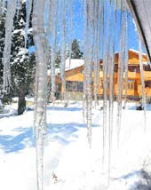 Icicles hang from a rooftop of a building in Gulmarg. 