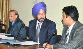Pollution control board chairman Ravinder Singh at a meeting at Ludhiana. 