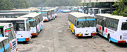 Buses parked at a CTU workshop in the absence of an insurance cover at the Industrial Area, Phase I, in Chandigarh