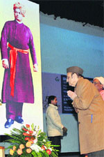 MP Dr Karan Singh inaugurates a two-day seminar on unity in diversity to commemorate the 150th birth anniversary of Swami Vivekananda organise in Jammu on Tuesday. Tribune photo: Inderjeet Singh