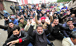Government employees protest in Jammu on Tuesday