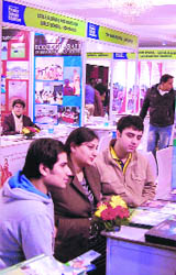 Residents enquire about schools at the exhibition in Amritsar on Wednesday. 