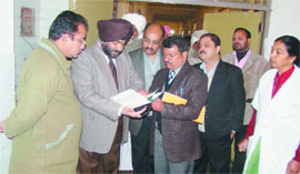 Ferozepur Deputy Commissioner Manjit Singh Narang conducts a surprise checking at the Civil Hospital on Wednesday. 