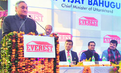 Chief Minister Vijay Bahuguna addresses a function after inaugurating a design centre of an industrial unit at Bhagwanpur, near Roorkee, on Wednesday.