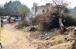 The land where a park is to be developed by the Municipal Councillor in Sunet village of Ludhiana. A kiosk (encircled) can be seen in the picture. Photo: Inderjeet Verma.