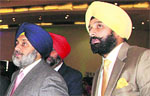 Sukhbir Badal and Bikram Singh Majithia at the NRI Sammelan at Chandigarh.
