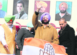 PCC president Capt Amarinder Singh at a rally in Moga on Wednesday. 