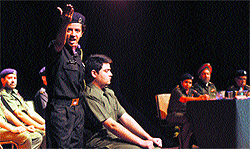 Artistes perform in the play Court Martial at Tagore Theatre in Sector 18, Chandigarh, on Thursday
