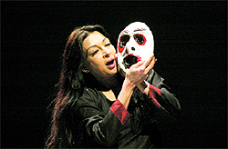 Mallika Sarabhai performs in a play, "Women With Broken Wings" at the Tagore Theatre in Sector 18, Chandigarh, on Thursday