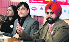 Members of the CT Group of Institutions and NGO Pahal announce plans for the celebration of Lohri for the girl child in Jalandhar on Thursday. Photo: Sarabjit Singh