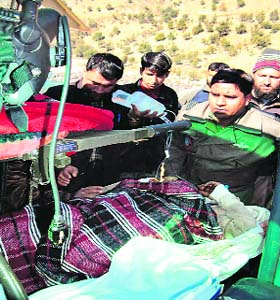 Accident victims being airlifted in an Indian Air Force helicopter in Doda on Thursday