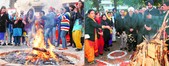 Artistes celebrate Lohri at Virsa Vihar; and (right) advocates at the courts complex in Amritsar on Friday. 