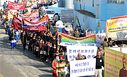 City residents participated in the procession taken out to begin the celebrations of Swami Vivekanandas 150th birth anniversary, in Bathinda on Friday