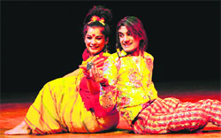 Artistes stage Do Kauri Ka Khel at the Tagore Theatre on Friday. 
