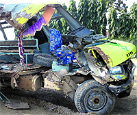 The mangled remains of the school van