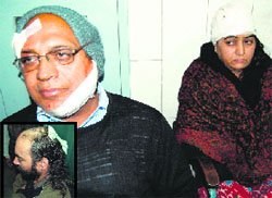 Beant Singh, his wife Davinder Kaur and her brother Harjit Singh get treatment at the Civil Hospital in Amritsar on Saturday. Photos: Sameer Sehgal
