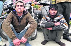 Two vehicle thieves arrested by the Dehradun police on Saturday.