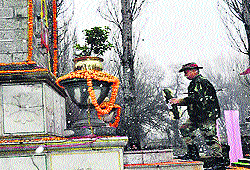 The 98th Raising Day celebrations of the Chinar Corps underway in Srinagar on Saturday