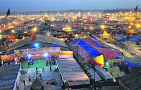 TENT CITY: Most land in the Mahakumbh being under the Defence Ministry, permanent structures cannot be set up, therefore the tents for pilgrims as well as sadhus