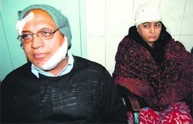 Dr Beant Singh and his wife Davinder Kaur get treatment at the Civil Hospital in Amritsar on Saturday